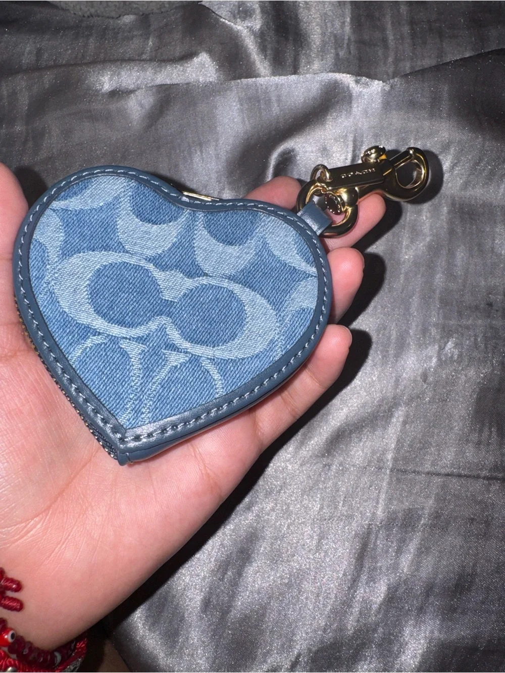 Coach denim Heart Coin Case Keychain - Blue Denim